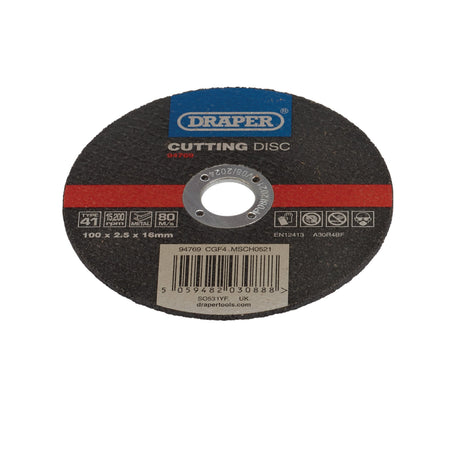 DRAPER Metal Cutting Disc, 100 x 2.5 x 16mm Model No. CGF4