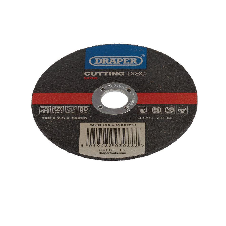 DRAPER Metal Cutting Disc, 100 x 2.5 x 16mm Model No. CGF4