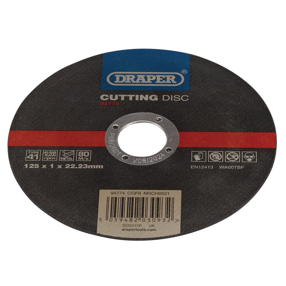 DRAPER Metal Cutting Disc, 125 x 1 x 22.23mm Model No. CGF9