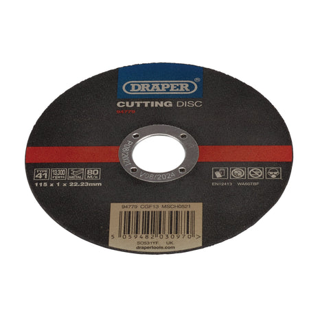 DRAPER Stainless-Steel/Inox Metal Cutting Disc, 115 x 1 x 22.23mm Model No. CGF13