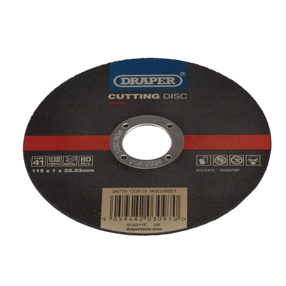 DRAPER Stainless-Steel/Inox Metal Cutting Disc, 115 x 1 x 22.23mm Model No. CGF13