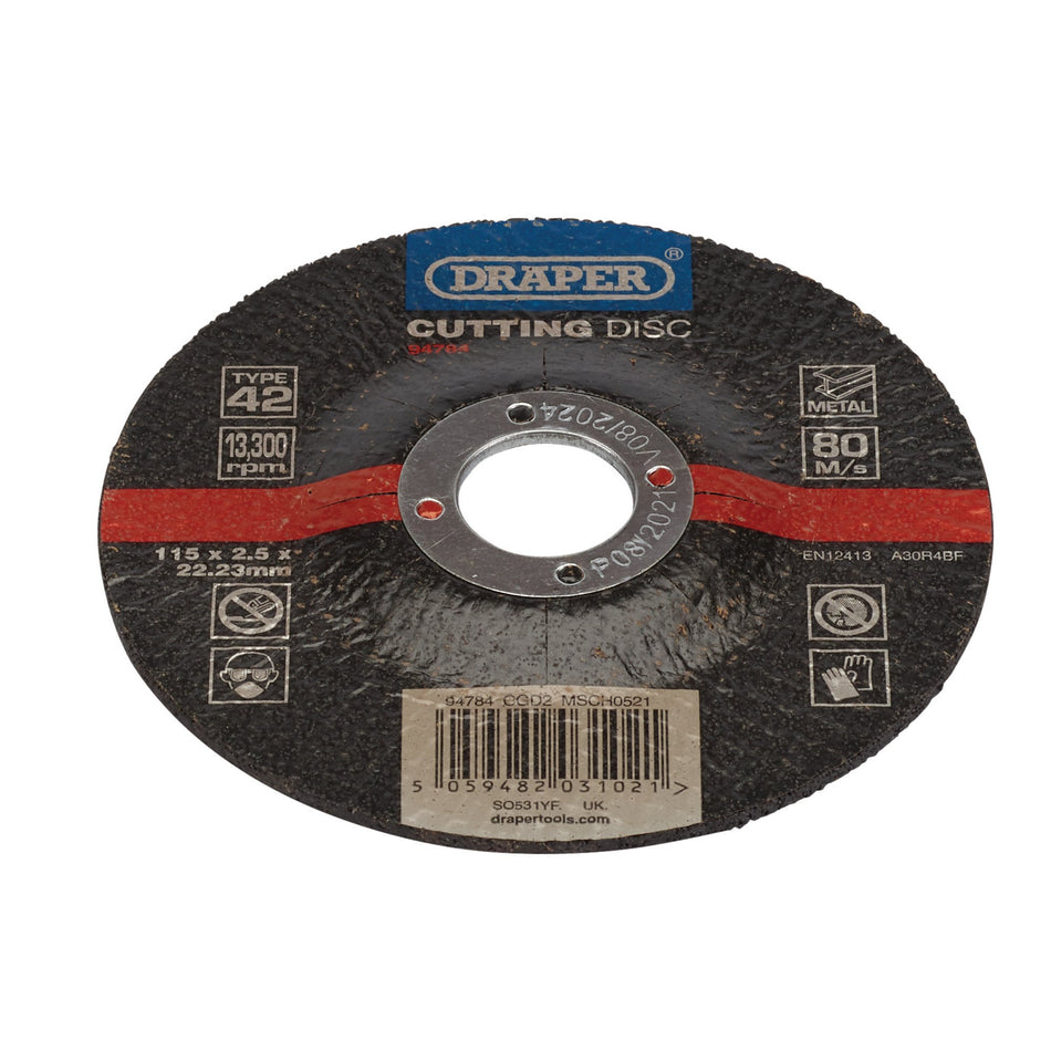 DRAPER DPC Metal Cutting Disc, 115 x 2.5 x 22.23mm Model No. CGD2