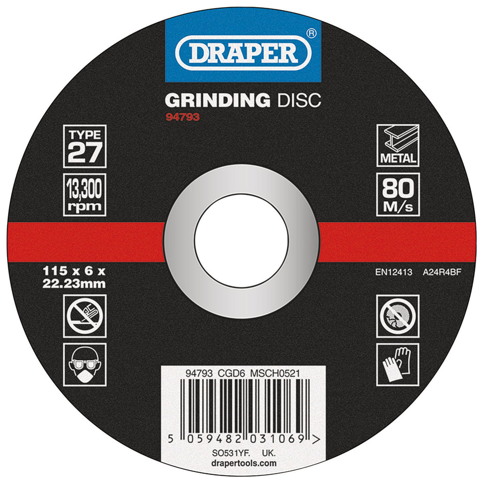 DPC Metal Grinding Disc, 115 x 6 x 22.23mm: Model No. CGD6