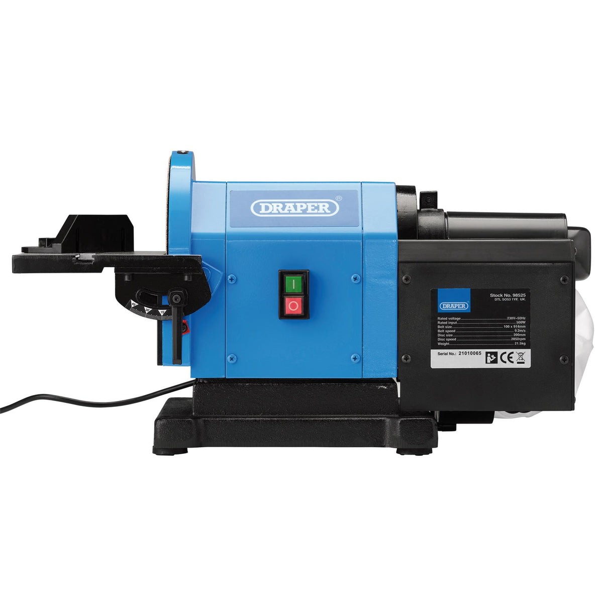 230V Belt, 100mm and Disc Sander, 200mm, 500W: Model No. BDS500D.