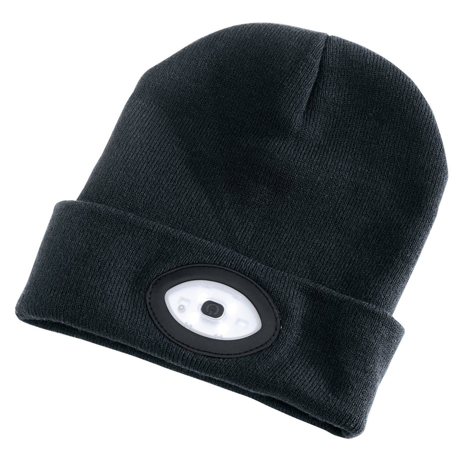 Draper Beanie Hat with 1W Rechargeable Torch - 100 Lumens (Black, One Size) Model No. BT-B