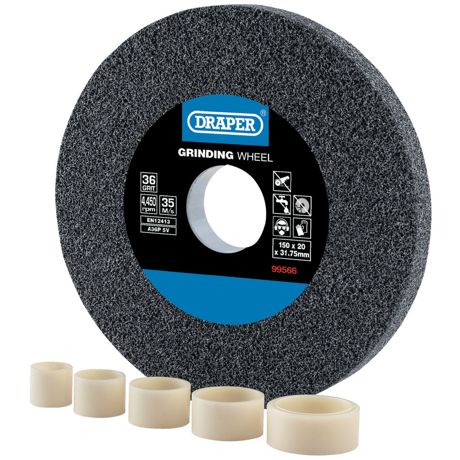 Draper Aluminium Oxide Bench Grinding Wheel 36G (150mm x 20mm) Model No. BG15020C