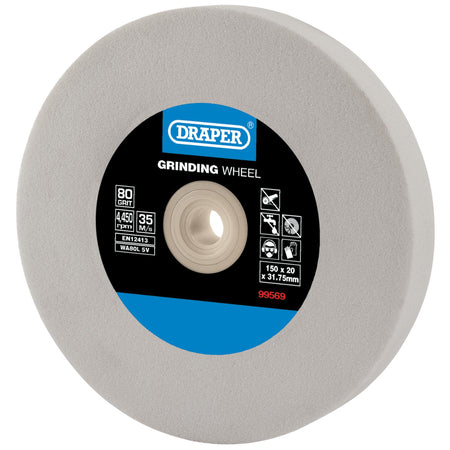 Draper White Aluminium Oxide Bench Grinding Wheel 80G (150mm x 20mm) Model No. BG15020W