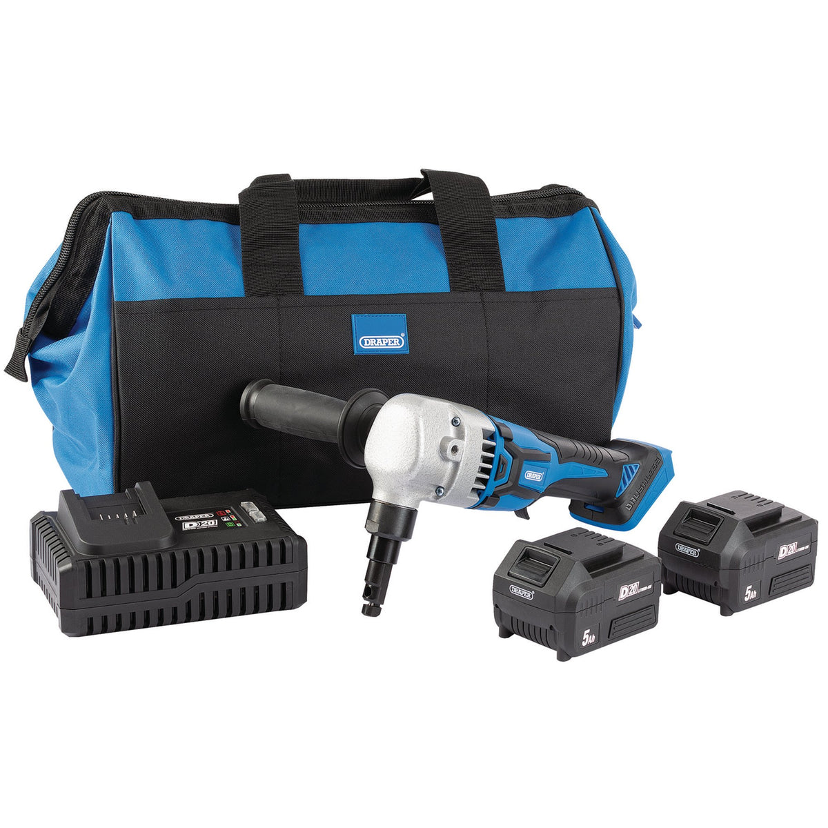 D20 20V Brushless Nibbler, 2 x 5.0Ah Batteries, 1 x Fast Charger, 1 x Bag : Model No. PTKD20K4