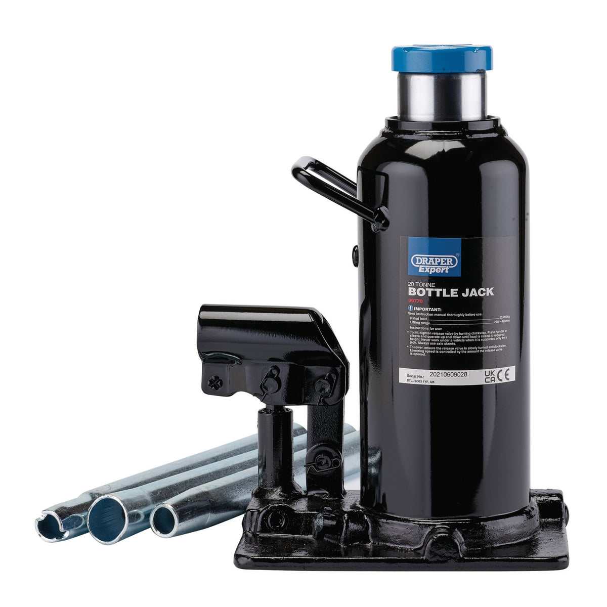 Draper Expert Hydraulic Bottle Jack, 20 Tonne: Model No. BJE20