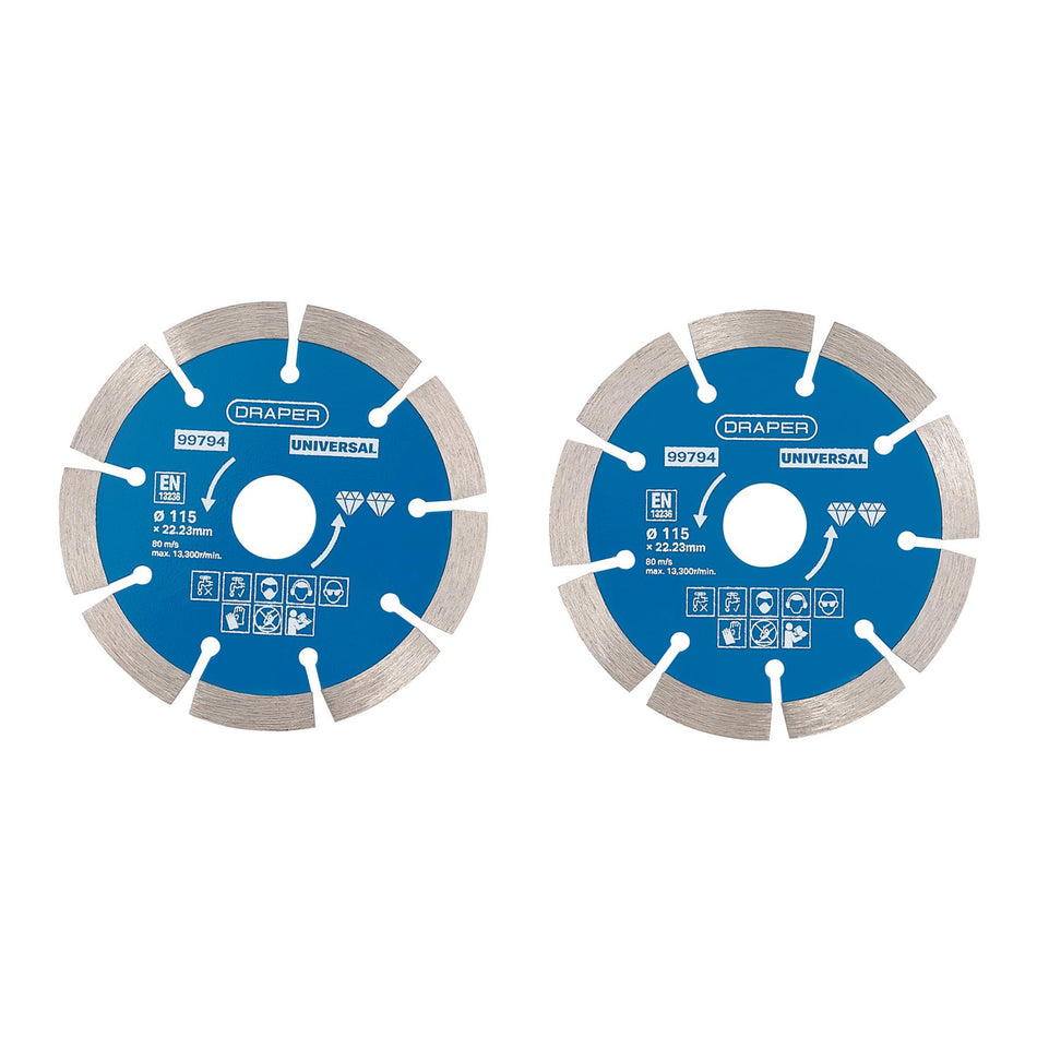 Draper Segmented Diamond Blade Twin Pack (115mm) Model No. DBP1