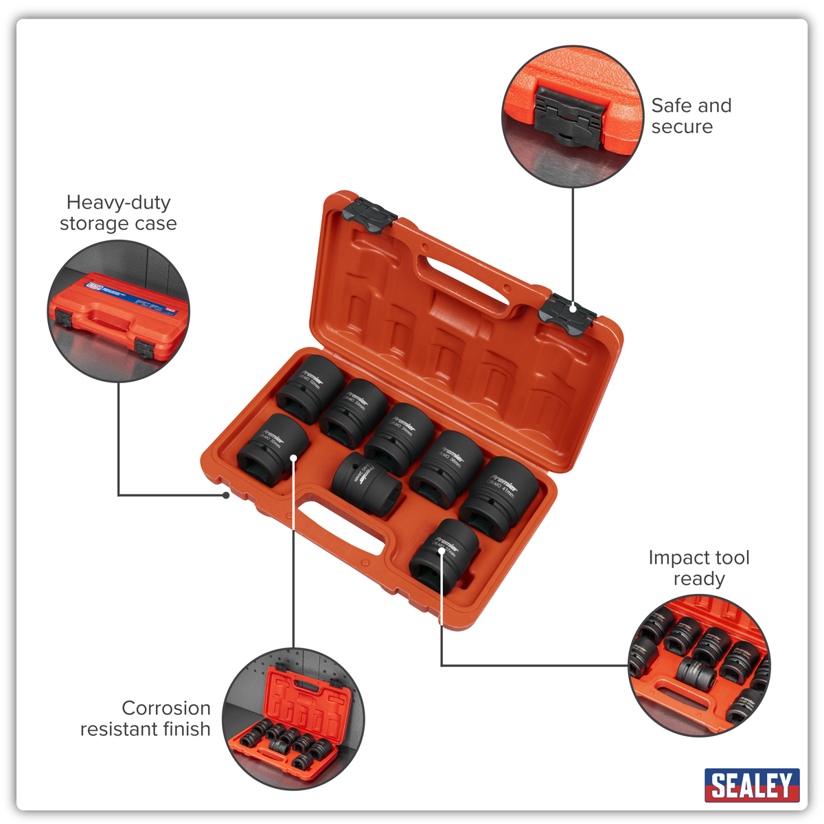 Sealey Premier Impact Socket Set 1"Sq Drive 8pc Model No-AK889M