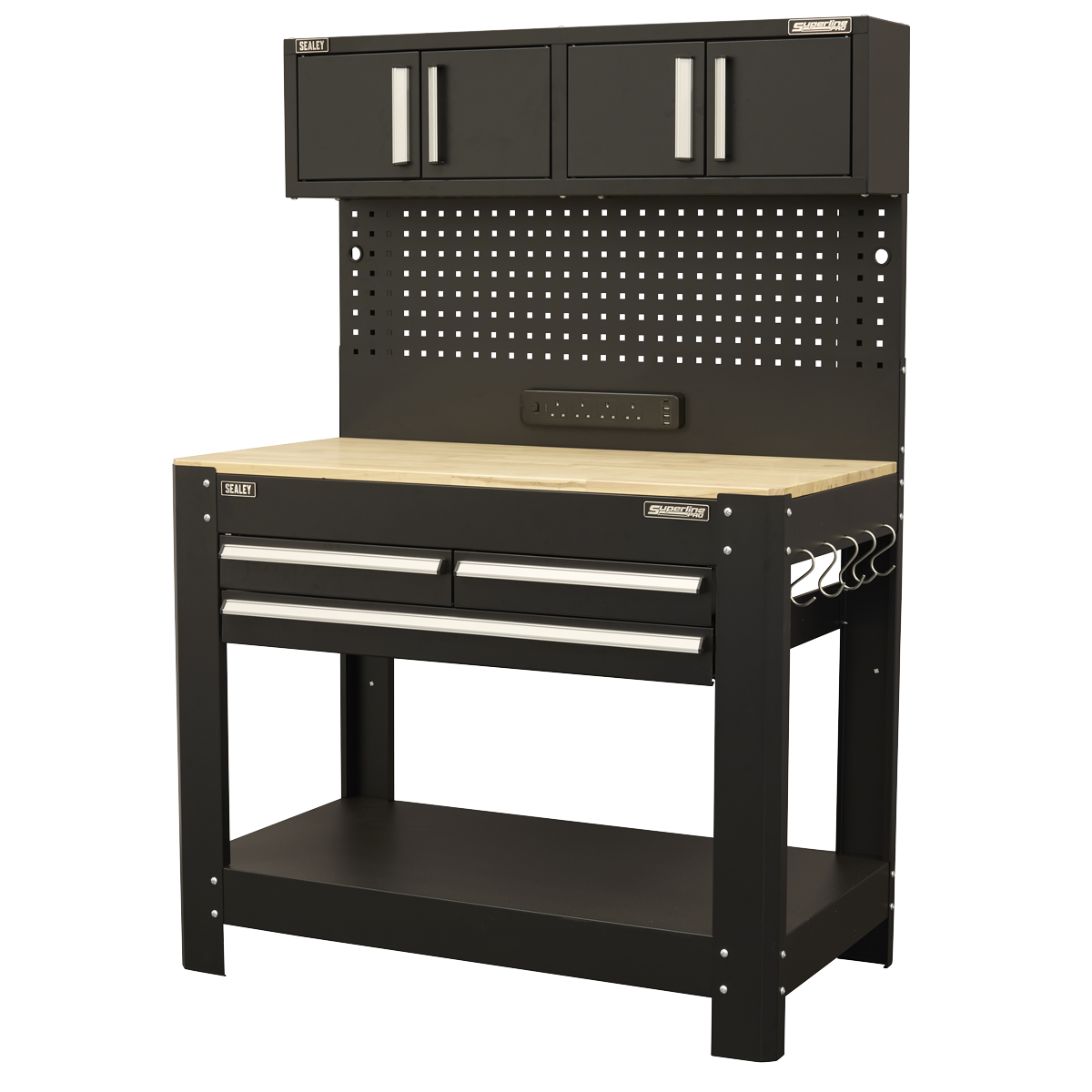Sealey Superline PRO® Workbench with Pegboard Back Panel, Power Bar & Wooden Worktop Model No-AP12701