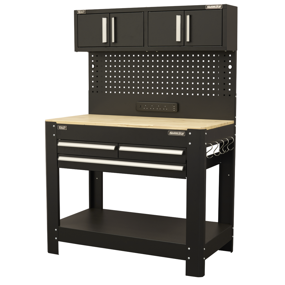 Sealey Superline PRO® Workbench with Pegboard Back Panel, Power Bar & Wooden Worktop Model No-AP12701