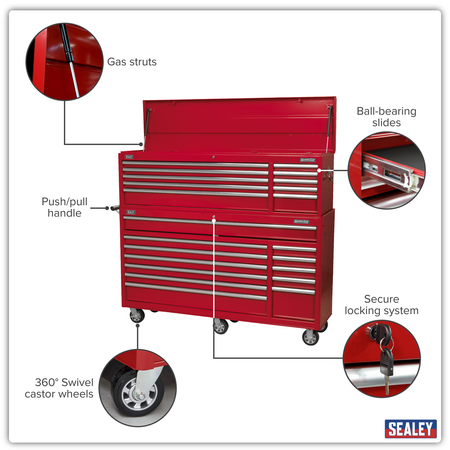Sealey Topchest & Rollcab Combination 23 Drawer with Ball-Bearing Slides - Red Model No-AP66COMBO2