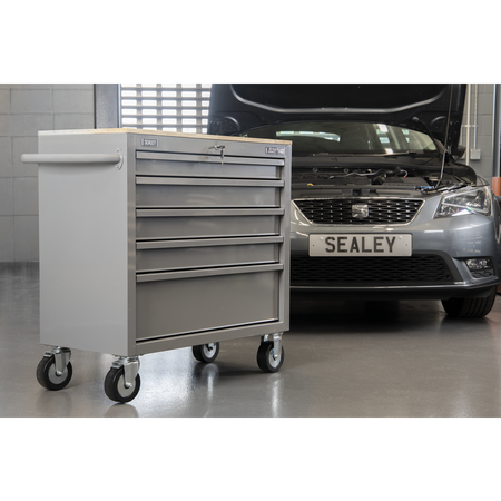 Sealey American PRO® Mobile Workstation with Wooden Worktop 5 Drawer - Grey Model No-APMWS1G