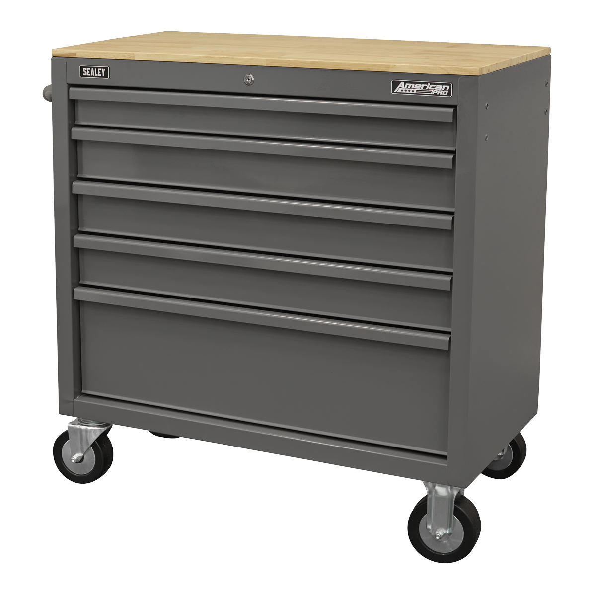 Sealey American PRO® Mobile Workstation with Wooden Worktop 5 Drawer - Grey Model No-APMWS1G