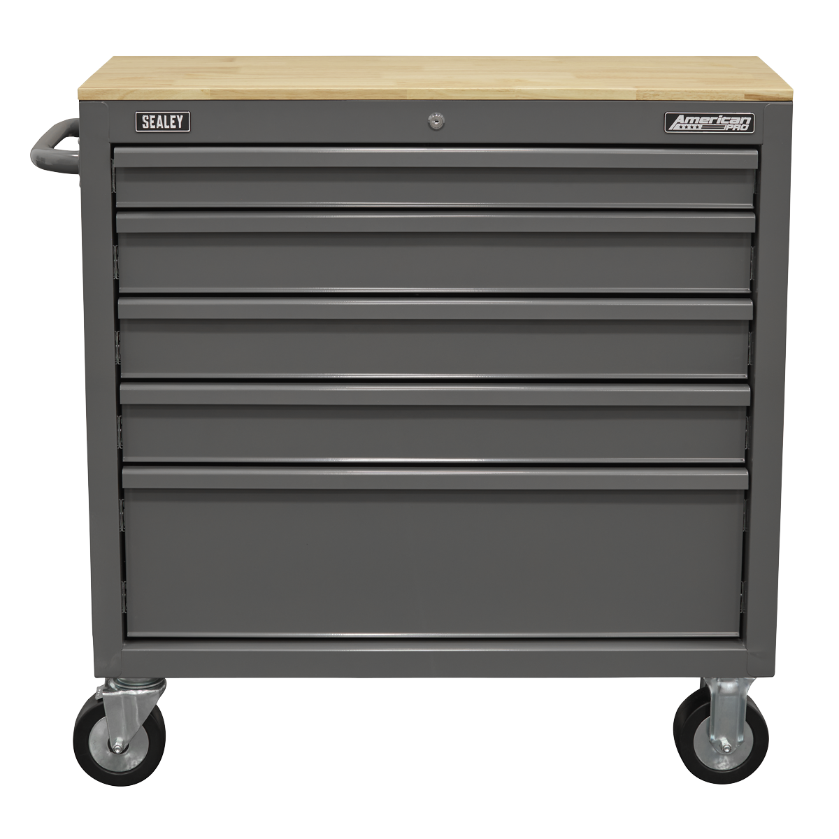 Sealey American PRO® Mobile Workstation with Wooden Worktop 5 Drawer - Grey Model No-APMWS1G