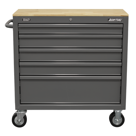 Sealey American PRO® Mobile Workstation with Wooden Worktop 5 Drawer - Grey Model No-APMWS1G