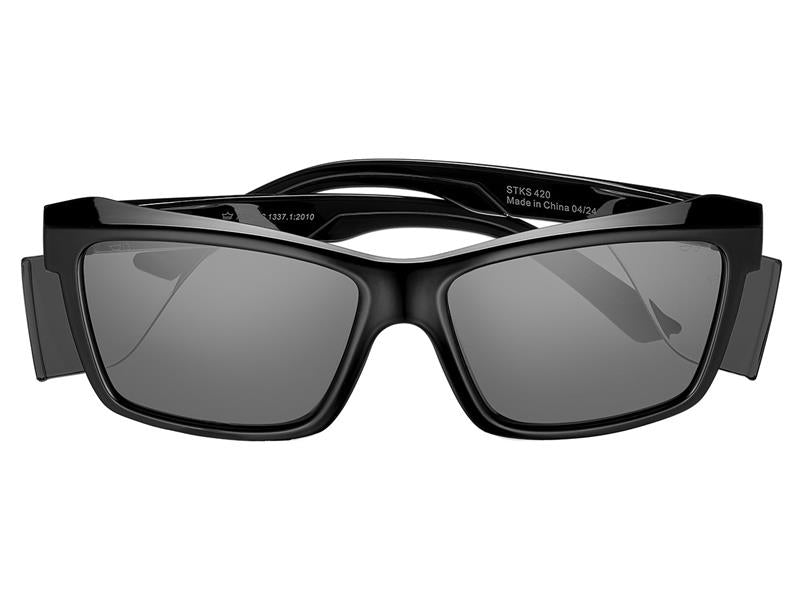STKS 420 Black Gloss Frame Safety Glasses - Smoke