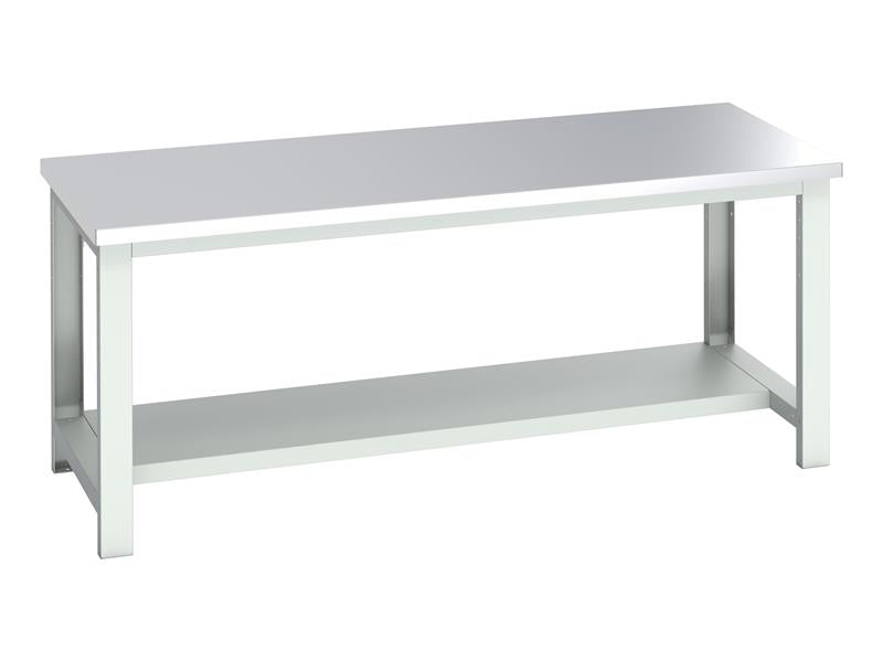 Cubio Bench with Half Shelf, Stainless Steel Clad Top 2000 x 900mm