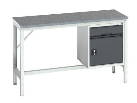 Verso Bench with Cupboard + Drawer, Lino Top 1500 x 600mm