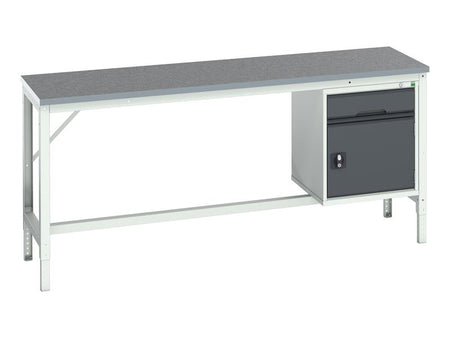 Verso Bench with Cupboard + Drawer, Lino Top 2000 x 600mm