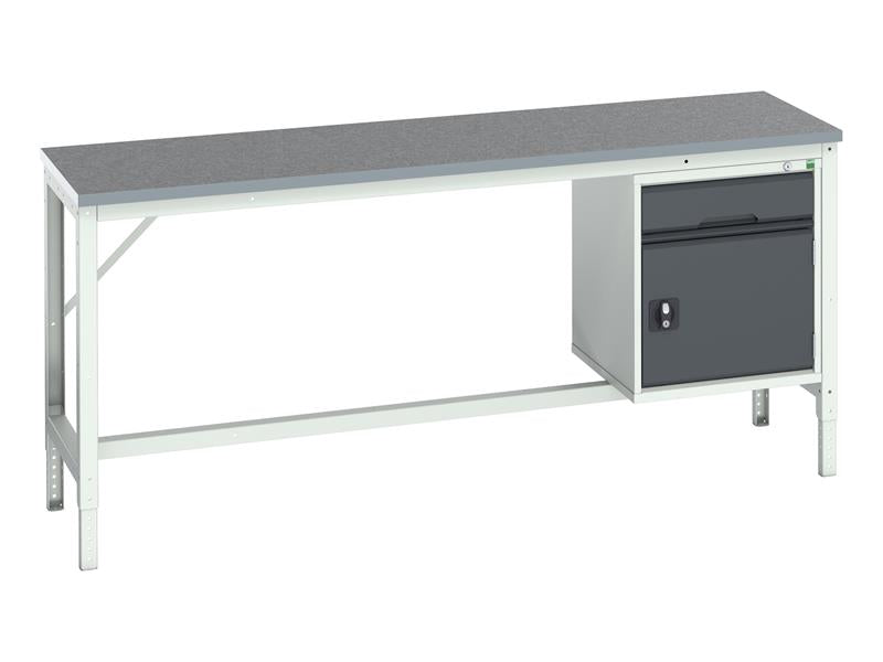 Verso Bench with Cupboard + Drawer, Lino Top 2000 x 600mm