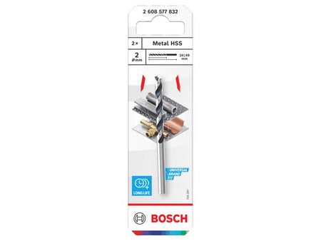 Metal HSS Twist Drill Bit 2 x 24 x 49mm (Pack of 2)