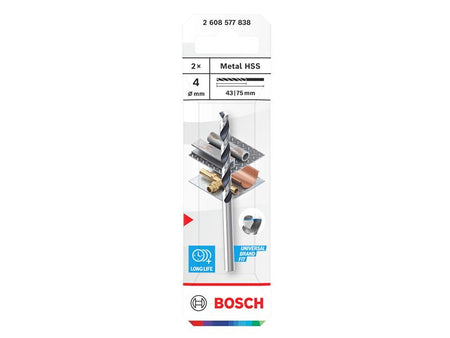 Metal HSS Twist Drill Bit 4 x 43 x 75mm (Pack of 2)