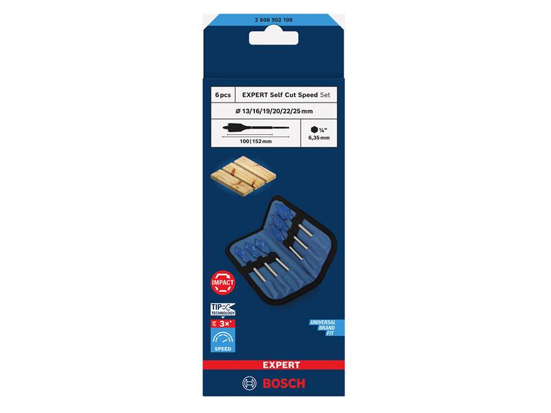 EXPERT Self Cut Speed Spade Drill Bit Set, 6 Piece