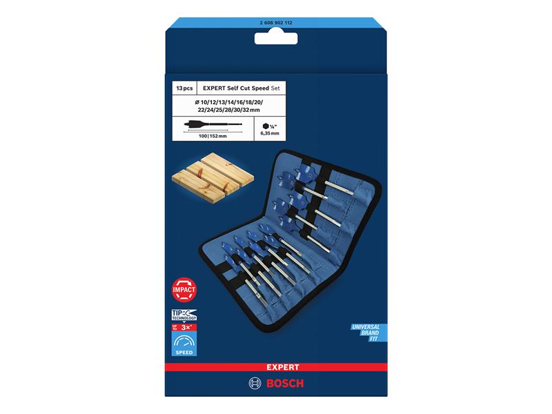 EXPERT Self Cut Speed Spade Drill Bit Set, 13 Piece