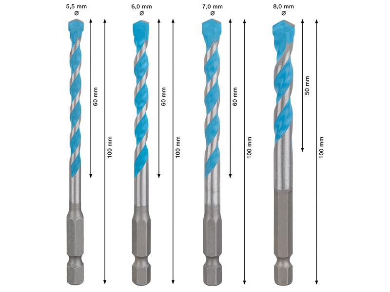 EXPERT HEX-9 Multi Construction Drill Bit Set, 4 Piece