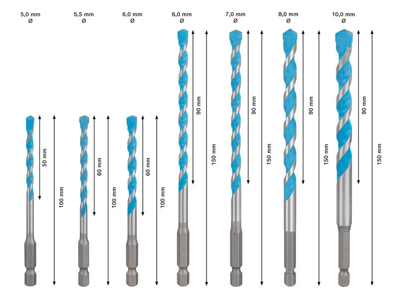 EXPERT HEX-9 Multi Construction Drill Bit Set, 7 Piece