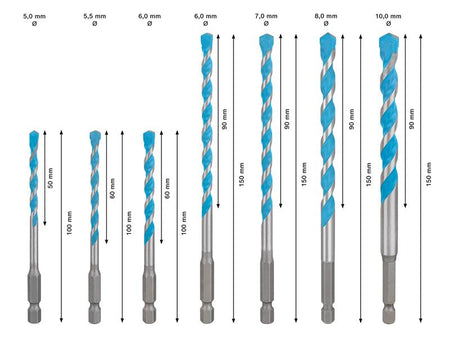 EXPERT HEX-9 Multi Construction Drill Bit Set, 7 Piece