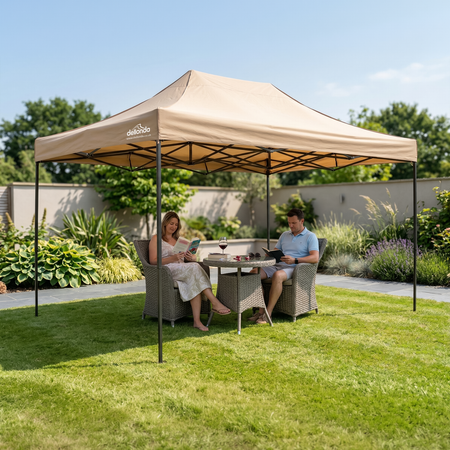 Sealey Dellonda 3x4.5m Pop-Up Gazebo Canopy with Water-Resistant Carry Bag, Stakes & Weight Bags - Beige Model No-DG305
