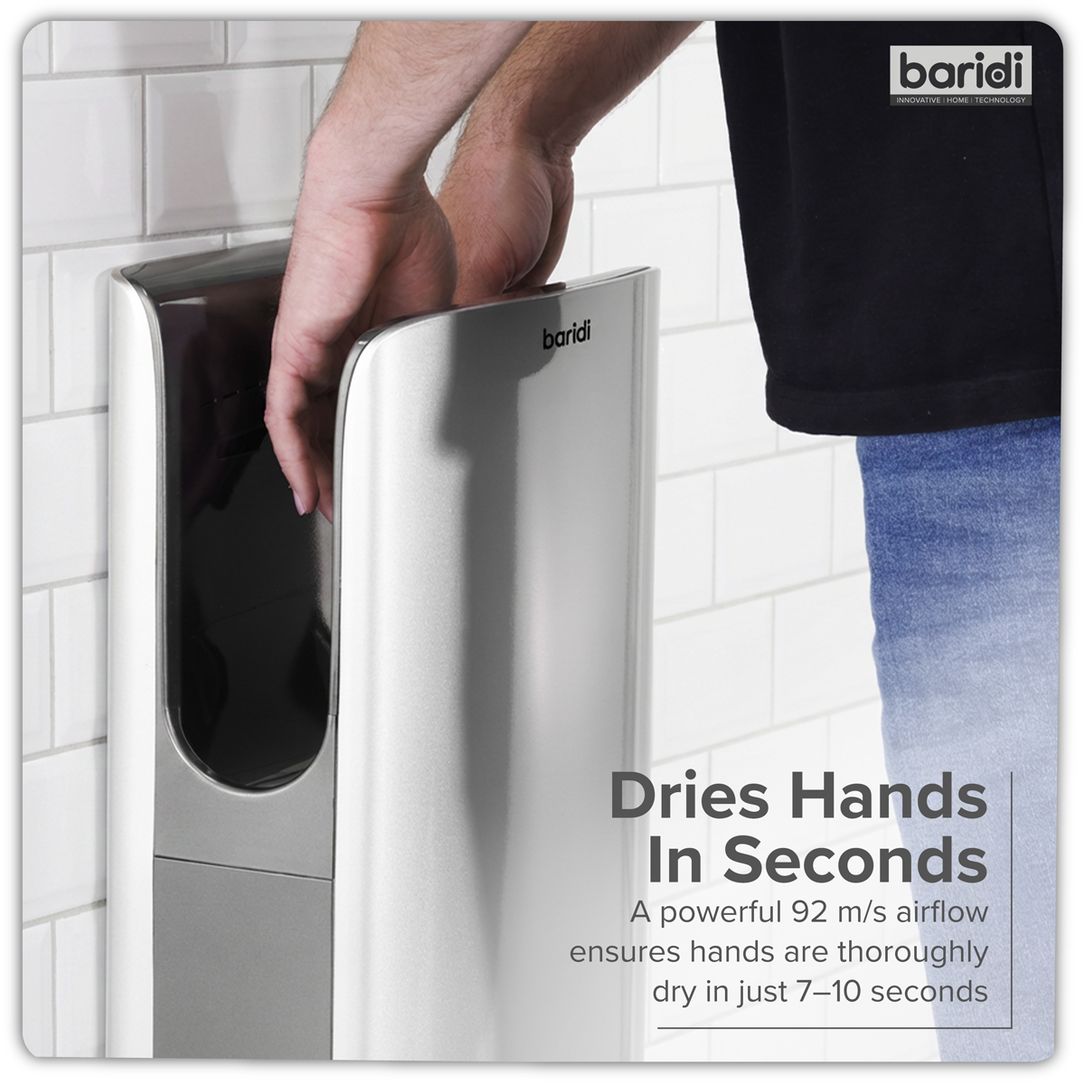 Sealey Baridi Hand Dryer with HEPA Filter & Auto-Sensor 1750W/230V - Silver Model No-DH150