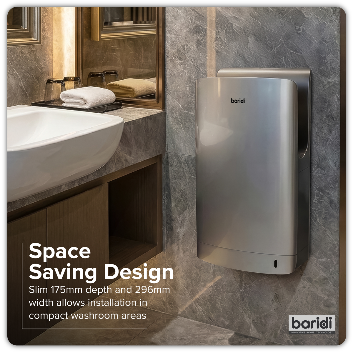 Sealey Baridi Hand Dryer with HEPA Filter & Auto-Sensor 1750W/230V - Silver Model No-DH150