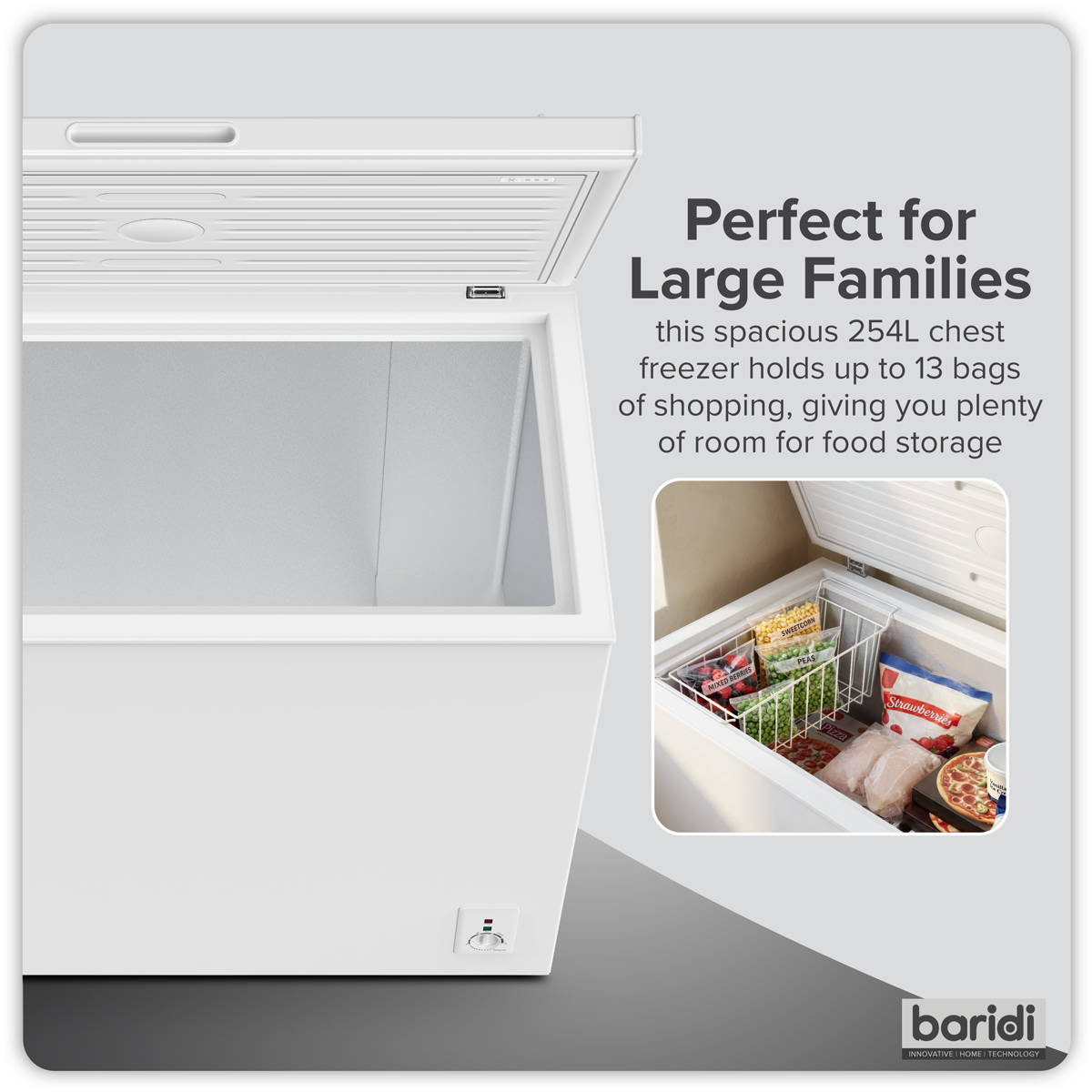 Sealey Baridi Freestanding Chest Freezer 254L Capacity - White Model No-DH258