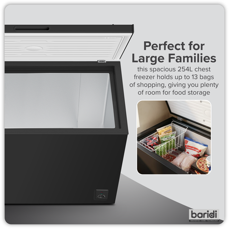 Sealey Baridi Freestanding Chest Freezer 254L Capacity - Black Model No-DH259