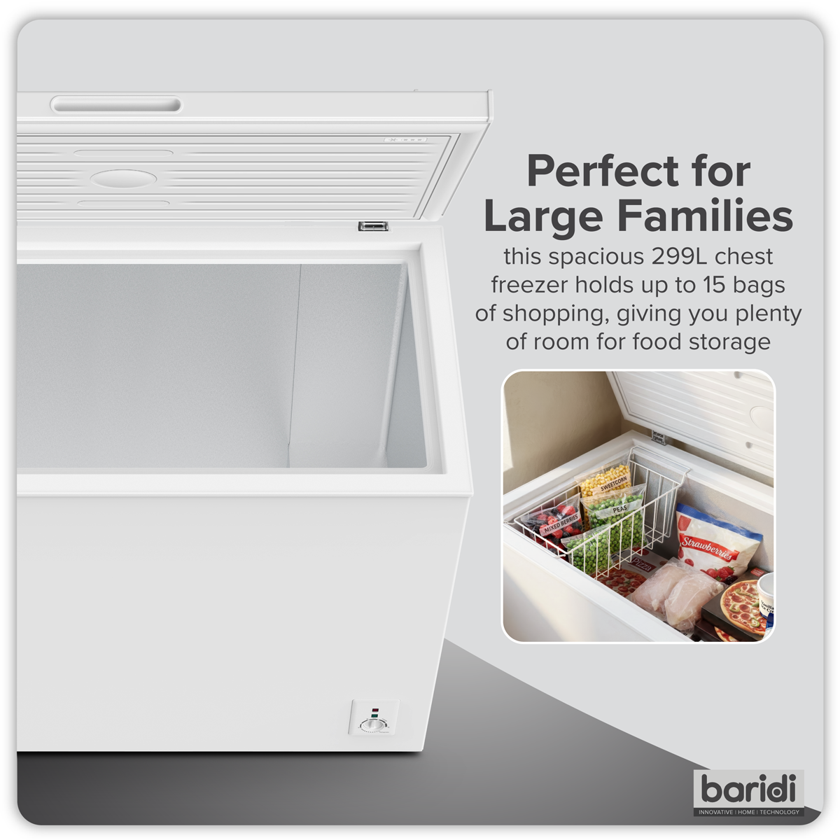 Sealey Baridi Freestanding Chest Freezer 299L Capacity - White Model No-DH260