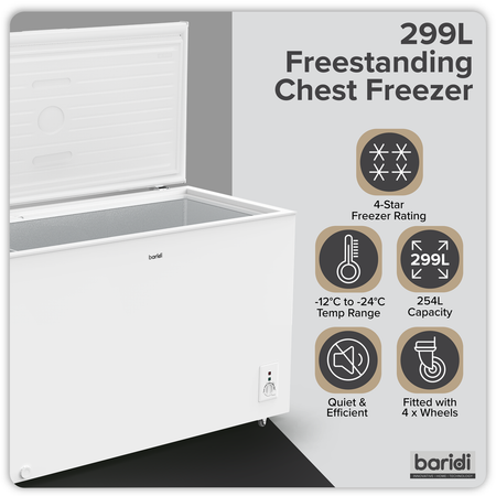 Sealey Baridi Freestanding Chest Freezer 299L Capacity - White Model No-DH260