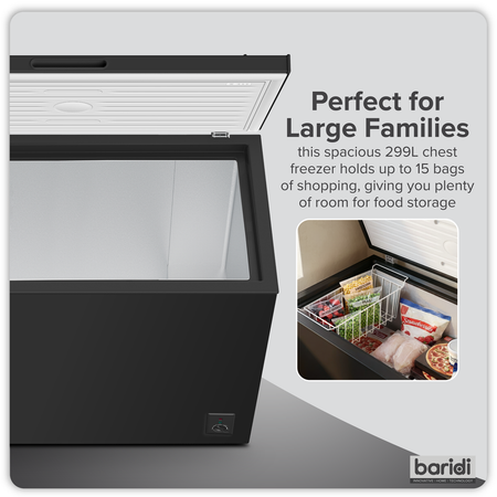 Sealey Baridi Freestanding Chest Freezer 299L Capacity - Black Model No-DH261