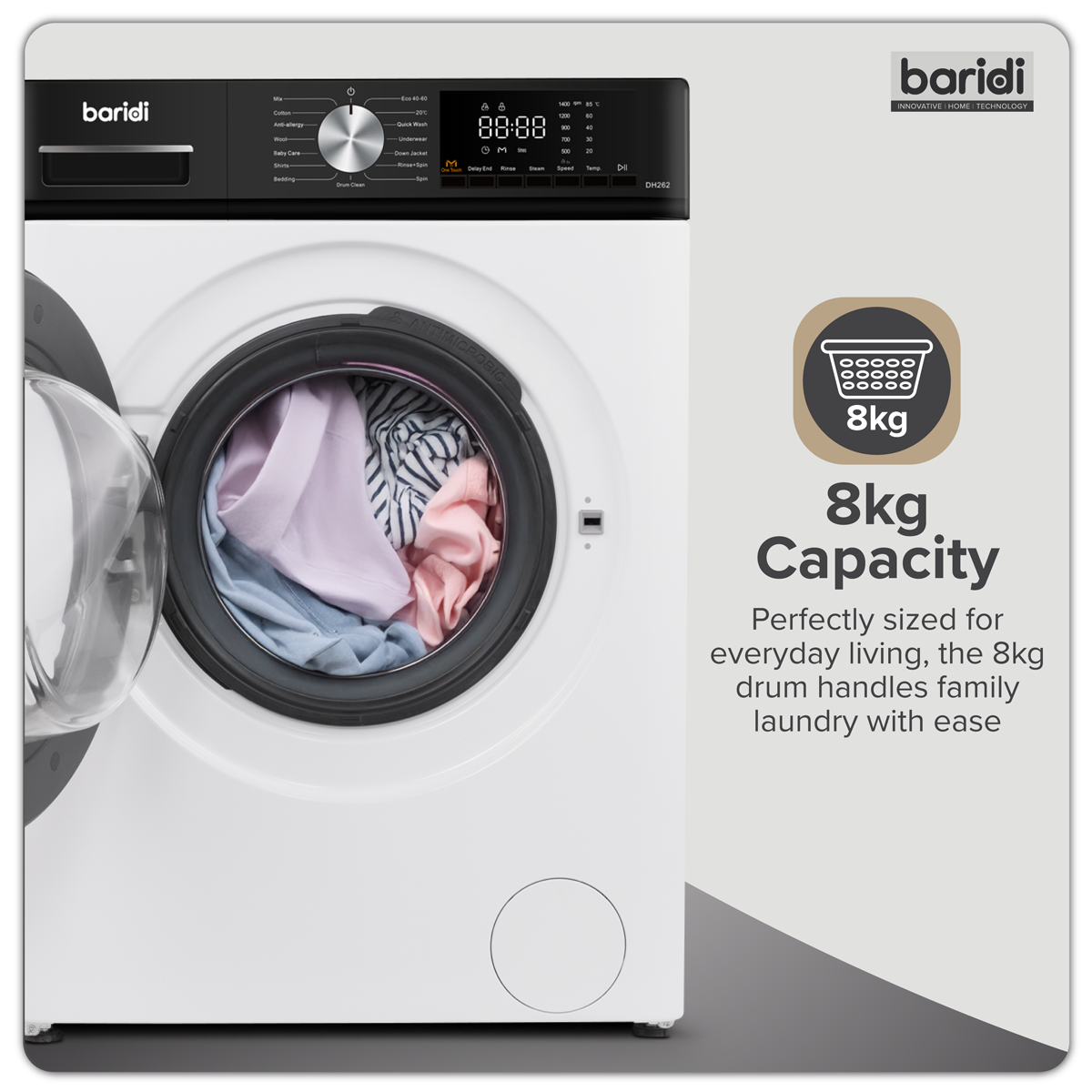 Sealey 8kg Washing Machine, Front Loading, 1400rpm Energy Rating A – White Model No-DH262