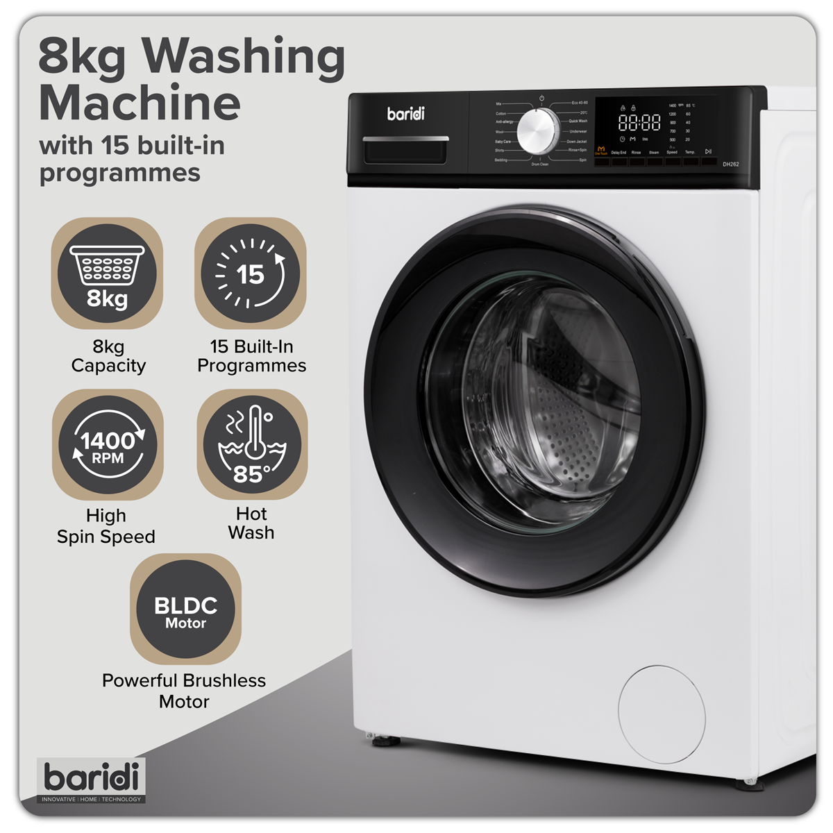 Sealey 8kg Washing Machine, Front Loading, 1400rpm Energy Rating A – White Model No-DH262