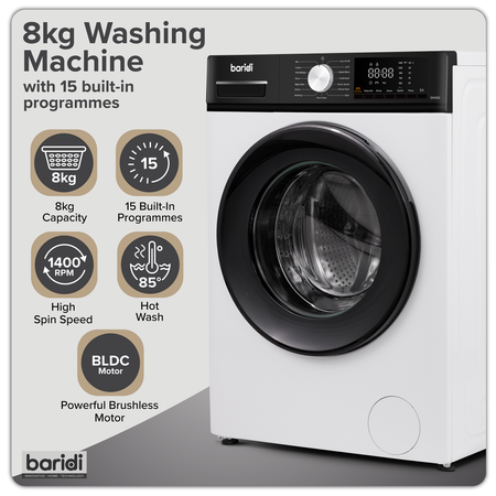 Sealey 8kg Washing Machine, Front Loading, 1400rpm Energy Rating A – White Model No-DH262