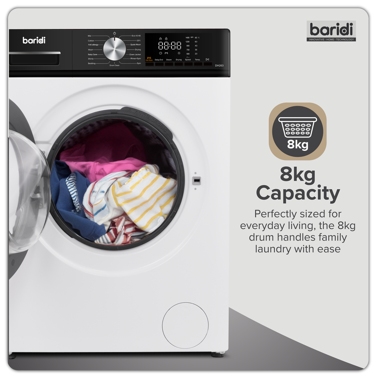 Sealey 8/5kg Washer Dryer, Front Loading, 1400rpm Energy Rating A – White Model No-DH263