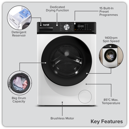 Sealey 8/5kg Washer Dryer, Front Loading, 1400rpm Energy Rating A – White Model No-DH263