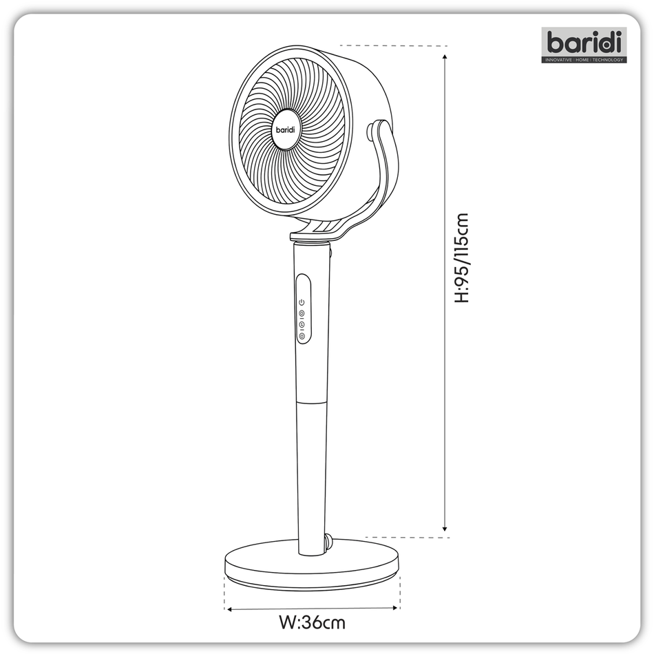 Sealey Baridi 12" Pedestal Fan with Remote Control, Back Light & 12hr Timer - Grey Model No-DH264