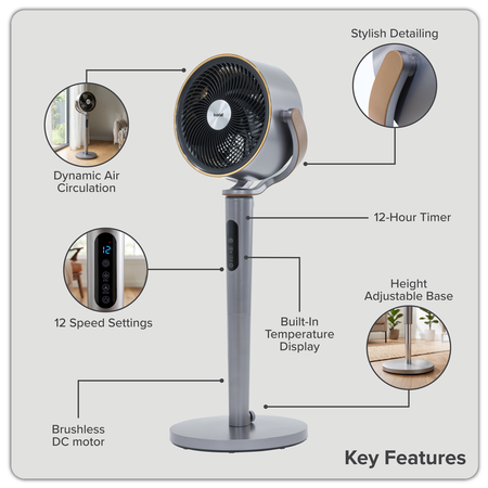 Sealey Baridi 12" Pedestal Fan with Remote Control, Back Light & 12hr Timer - Grey Model No-DH264