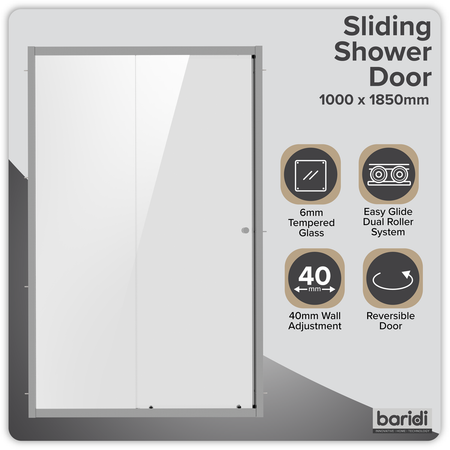 Sealey Sliding Shower Door 1000 x 1850mm, 6mm Tempered Glass, Reversible - Chrome Model No-DH292